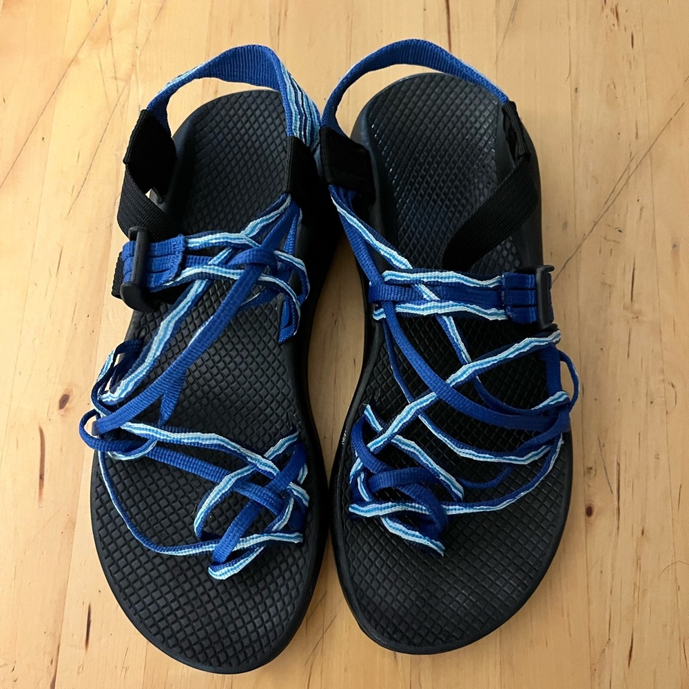 Chaco Blue and Black Strappy Sandals
